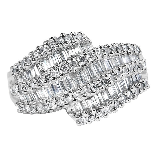 14K White Gold Diamond Cocktail Ring Band (1 3/4 Cttw, H-I Color, SI2-I1 Clarity) - Size 8 For Sale