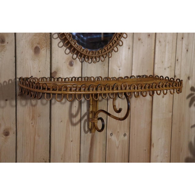 1950s Mirror with Rattan Side Table in the style of Franco Albini, 1950, Set of 2 For Sale - Image 5 of 12