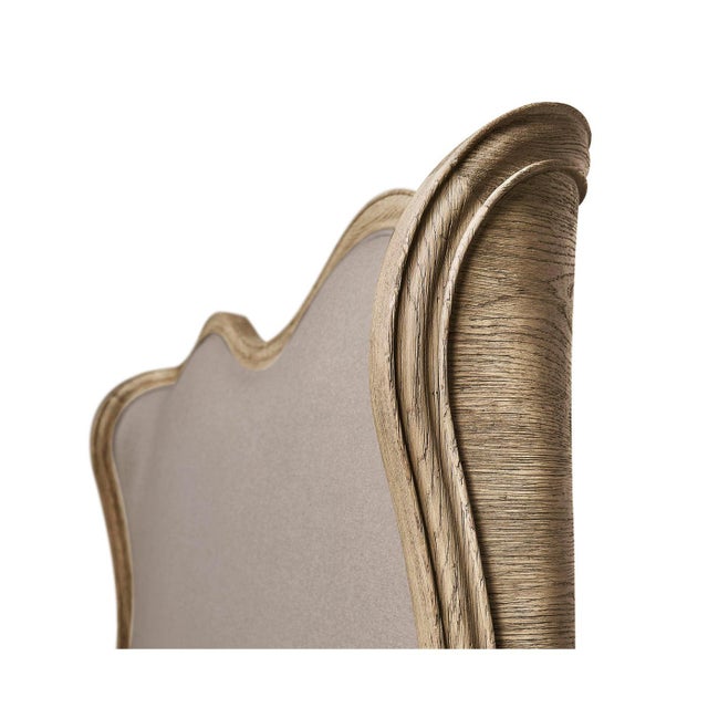 Beige French Provincial Upholstered Oak Bed - Queen For Sale - Image 8 of 11