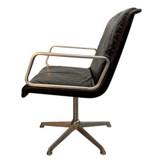 Mid-Century Desk Chair with Black Leather Upholstery and Aluminium Frame from Wilkhahn, 1960s For Sale