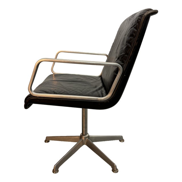 Mid-Century Desk Chair with Black Leather Upholstery and Aluminium Frame from Wilkhahn, 1960s For Sale