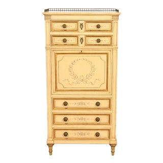 Karges French Regency Louis XVI Cream Lacquered Hand Painted Secrétaire á Abattant For Sale