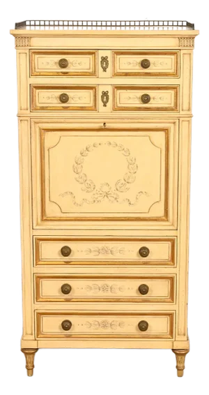 Karges French Regency Louis XVI Cream Lacquered Hand Painted Secrétaire á Abattant