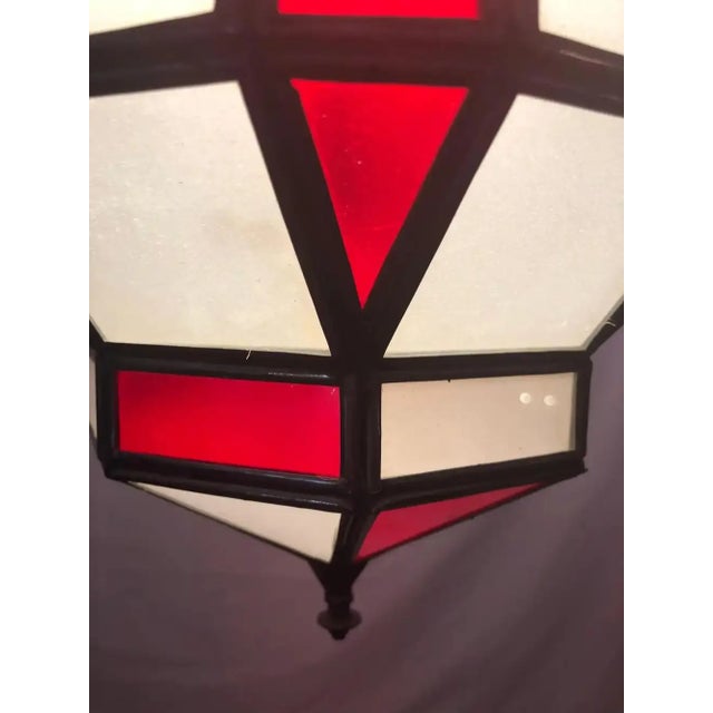 Red 1990s Art Deco-Style White Milk & Red Glass & Bronze Chandelier, Pendant or Lantern For Sale - Image 8 of 18