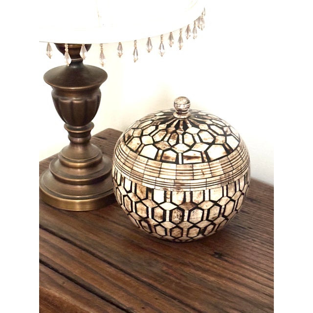 Maitland Smith Tessellated Bone Spherical Lidded Decorative Box Orb For Sale In Columbus - Image 6 of 10