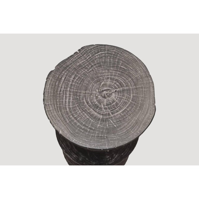 Wood Andrianna Shamaris Triple Burnt Teak Wood Cerused Side Table or Stool For Sale - Image 7 of 18