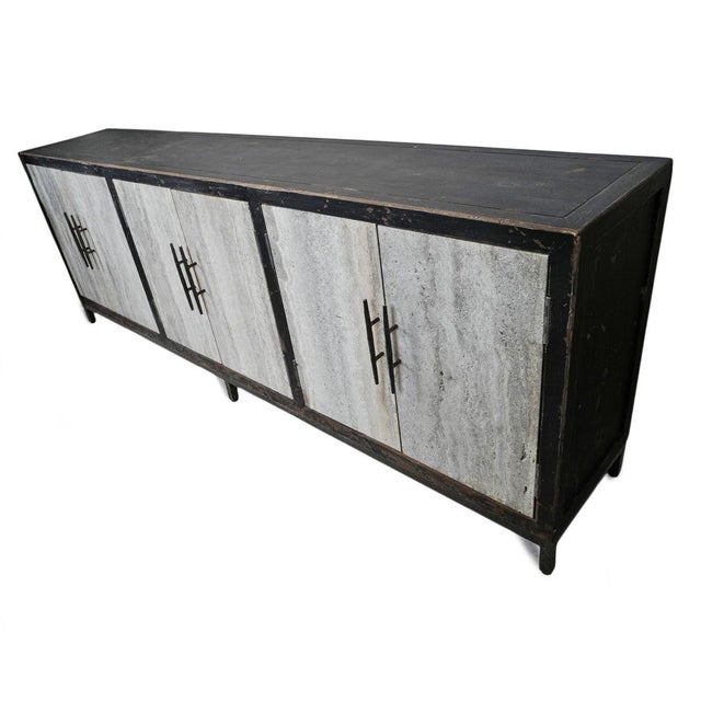 Contemporary Grey Marble Modern Rustic Sideboard For Sale - Image 3 of 10