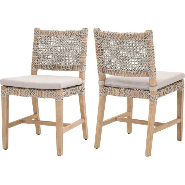 The Costa Taupe &amp; White Rope Mahogany Wood Dining Chair 2PC offers distinctive rope-weave seating crafted from solid...