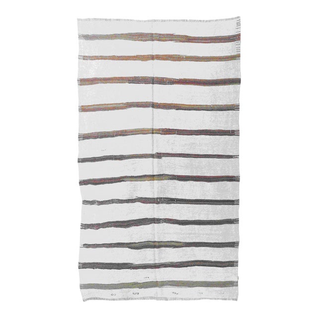 Brown White Striped Hemp Kilim Rug - 5`9" X 9`0" For Sale
