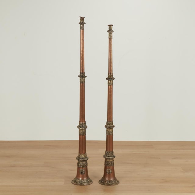 Pair of Antique Copper Tibetan Horns or Dungchen For Sale - Image 13 of 14