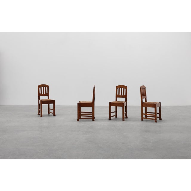 Early Art Deco Oak & Wicker Dining Chairs, Belgium, 1915, Set of 4 For Sale - Image 5 of 18