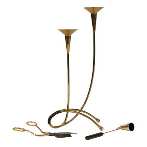 Mid-Century Candleholders in Brass, Austria, 1950s, Set of 3