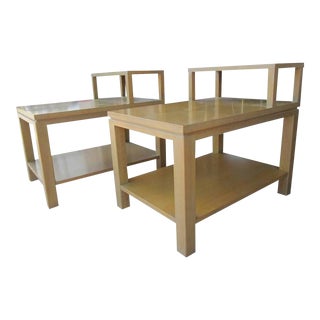 Set of Two Vintage Mid-Century Sligh 1536 Parquet Top Step Tables For Sale