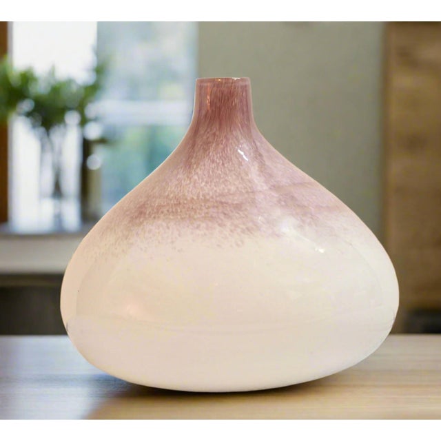 1990s Vintage Ombre Mauve White Glass Bulb Vase For Sale - Image 5 of 5