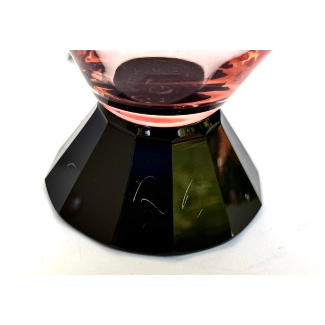 1930s 1930s Set of Art Deco Pink & Black Crystal Decanter & (6) Glasses. Czechoslovakia; Circa 1930 - Set of 7 For Sale - Image 5 of 8