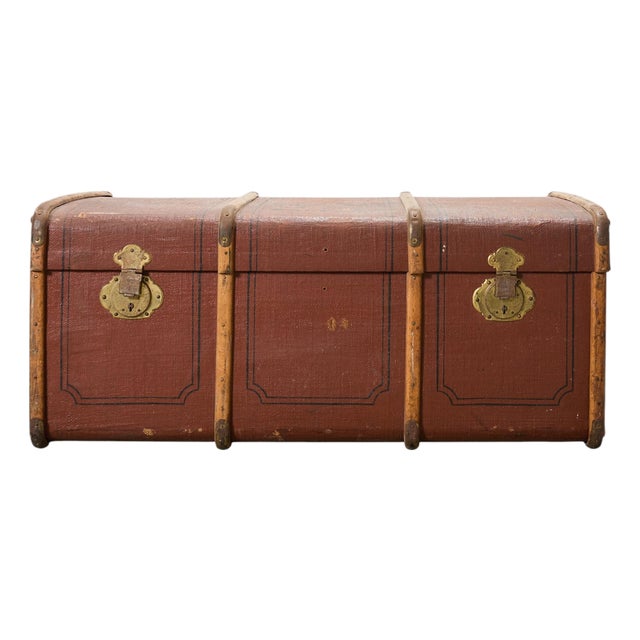 Early 20th Century Art Deco Canvas and Bentwood Steamer Trunk For Sale