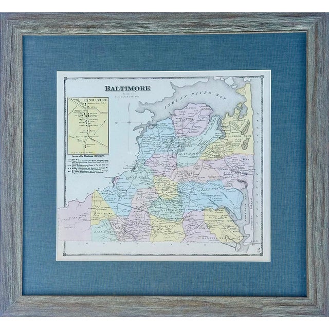 Baltimore Hundred Sussex County Delaware Map | Bethany & Rehoboth Beach | Reproduction From Beers & Pomeroy | Custom Framed For Sale