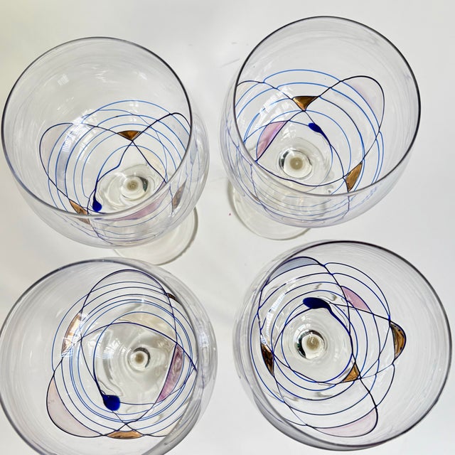 1990s Artland “Helios” Balloon Wine Glasses – Multicolor Mosaic - Set of 4 For Sale In Miami - Image 6 of 9