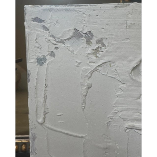 Late 20th Century Abstract Modern Monochromatic Textured Impasto Original Painting, White, Orange, Blue, Framed For Sale - Image 5 of 11