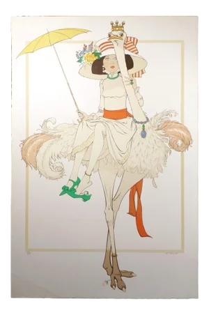 1970s Philippe Noyer "L'Autruche Et Femme" Hand Signed Lithograph