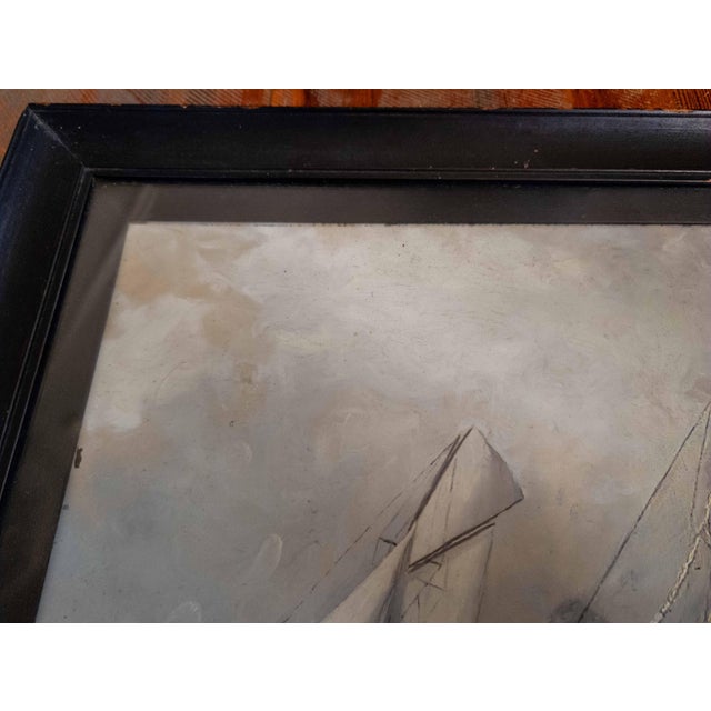 19th Century Oil Painting of America's Cup Yacht Race in Grisaille Palette For Sale - Image 11 of 17