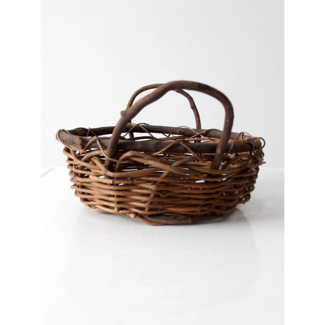 Vintage Handwoven Vine Basket With Handles For Sale - Image 10 of 14