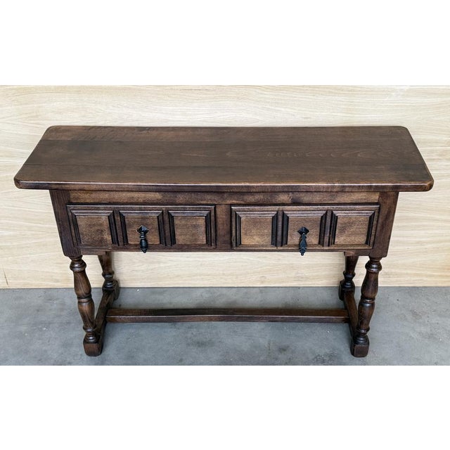 Late 19th Century Spanish Console Table with Carved Drawers and Iron Handles, 1890s For Sale - Image 5 of 9