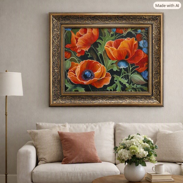 Art Deco Zoriana Pavlyshyn Original Oil Painting “Poppies” – Renaissance Still Life For Sale - Image 3 of 11