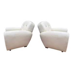 Pair of Vintage White Leather Ralph Lauren Club Chairs