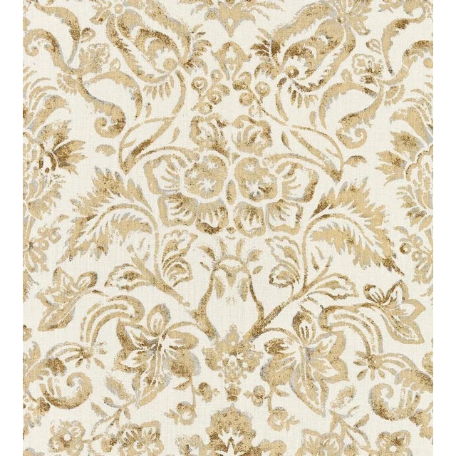 The House of Scalamandré Mansfield Damask Print Fabric, Ivory & Burnished Gold For Sale