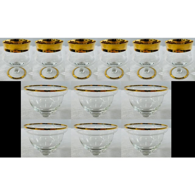 Gold/Crystal Wine Glasses and Dessert Glass Bowls, Set of 12 For Sale - Image 13 of 13