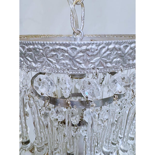 Hollywood Regency Vintage Crystal Upside Down Waterfall Chandelier With Ornate Silver-Tone Rim For Sale - Image 3 of 8