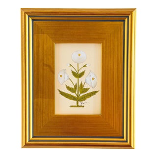 Original Hand-Painted White Floral Motif Paining, Framed For Sale