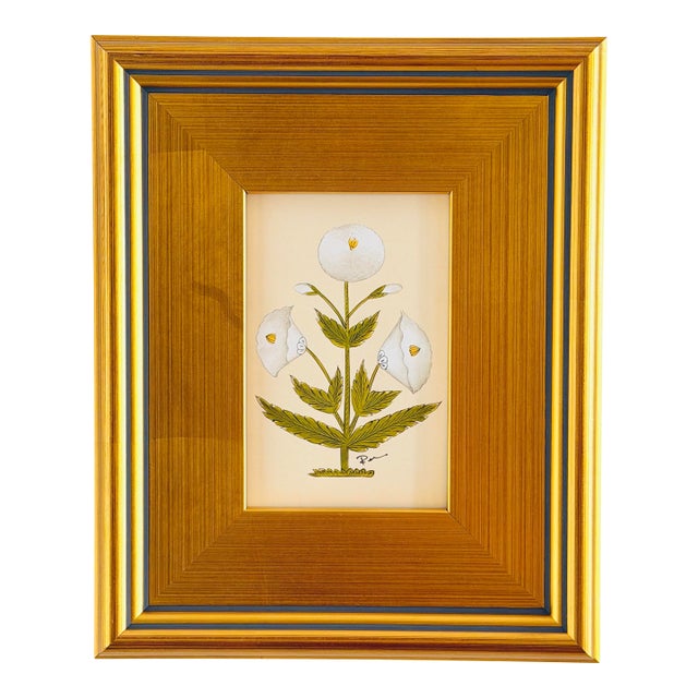 Original Hand-Painted White Floral Motif Paining, Framed For Sale