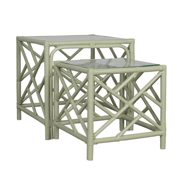 David Francis Chippendale Nesting Tables - Celery green For Sale - Image 4 of 8