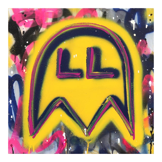 Pac World - Abstract Colorful Retro Inspired Graffiti Original Artwork by Amber Goldhammer For Sale