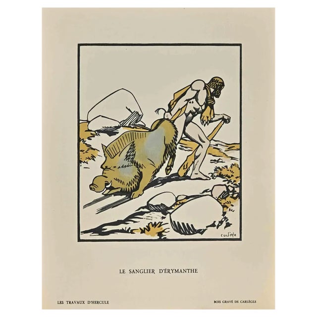 Carlège, Le Sanglier d'Erymanthe, Original Woodcut Print, Early 20th Century For Sale