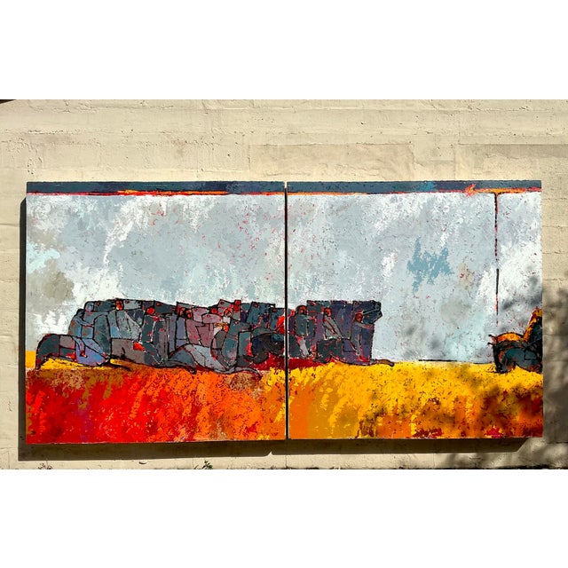 Vintage Boho Monumental Horse Diptych on Canvas For Sale - Image 11 of 12