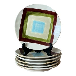 Vintage Boho Italian Vietri Glazed Ceramic Salad Plates - Set of 6 For Sale