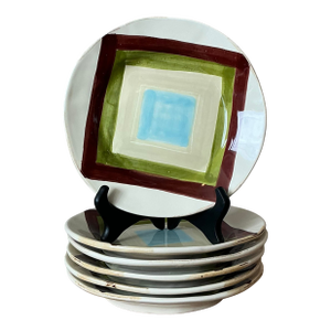 Vintage Boho Italian Vietri Glazed Ceramic Salad Plates - Set of 6