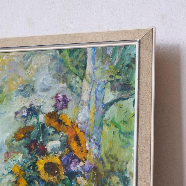 1930s Sunflowers in White Vase, Oil on Canvas, 1940s For Sale - Image 5 of 14