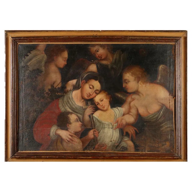Venetian School Artist, Mary, Jesus, St. John and Angels, 17th Century, Oil on Canvas, Framed For Sale