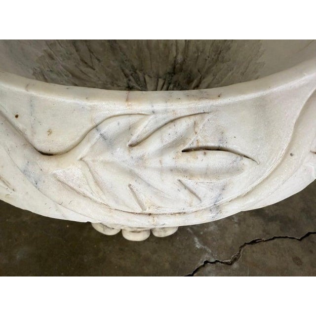 19th Century Pair of 19th Century Hand-Carved Carrara Marble Urn Planters, Italy For Sale - Image 5 of 13