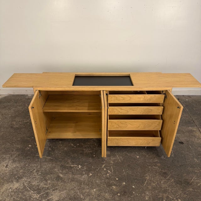 Campaign Drexel Preface Campaign Style Credenza With Bar Extending Top For Sale - Image 3 of 10