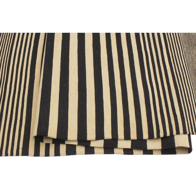 2010s Minimalist Kilim Beige Black Wool Rug - 5'6" X 8'0" For Sale - Image 5 of 9