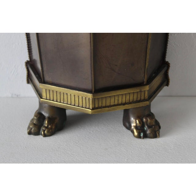 Metal Mid 20th Century Slim Brass Wall Umbrella Stand Cane Holder Decorative Medallions Paw Footed Details For Sale - Image 7 of 16