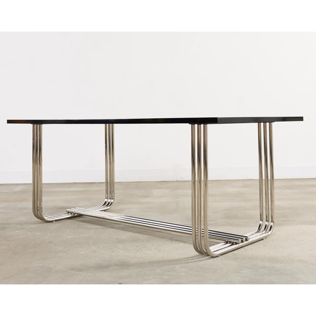Art Deco Ralph Lauren Black Lacquer and Chrome Hudson Dining Table For Sale - Image 3 of 18