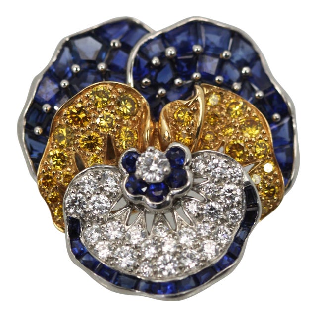 1980s Oscar Heyman Sapphire Diamond Pansy Brooch For Sale