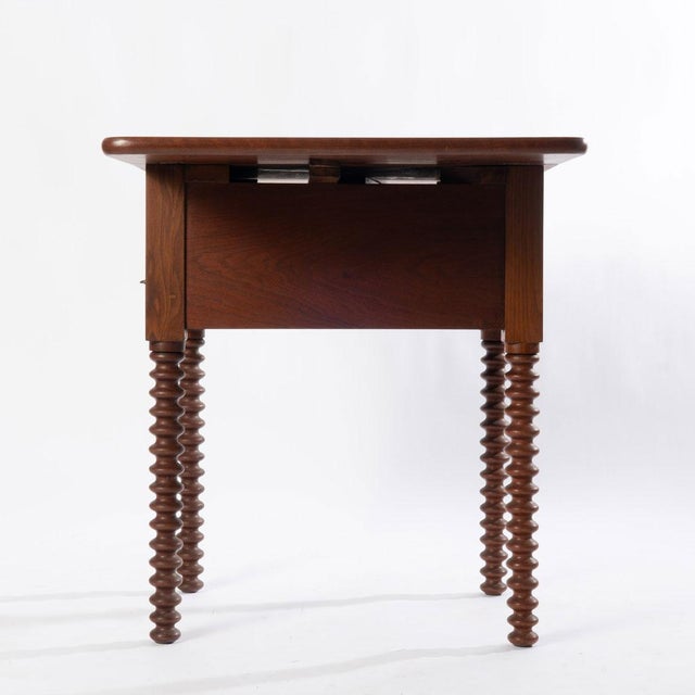 Brown 19th Century Walnut Spool Leg 2 Drawer Drop Leaf Work Table For Sale - Image 8 of 10
