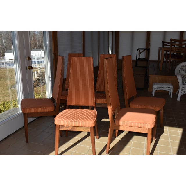 1960s 1960s Mid-Century Modern John Widdicomb Walnut and Upholstered Dining Chairs- Set of 6 For Sale - Image 5 of 12